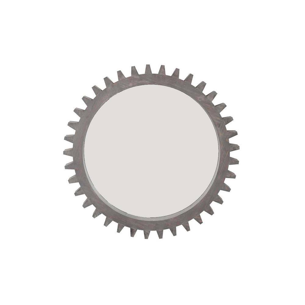 Brown 17 in. W x 17 in. Wood Round Hanging Gear Shape Decorative Mirrors, D