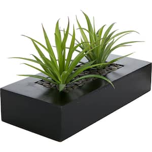 10 in. Artificial Green Grass Plants in Decorative Black Wood Rectangular Planter Pot