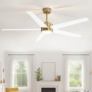 Rudolph 65 in. Integrated LED Indoor White-Blade Gold Ceiling Fans with Light and Remote Control Included