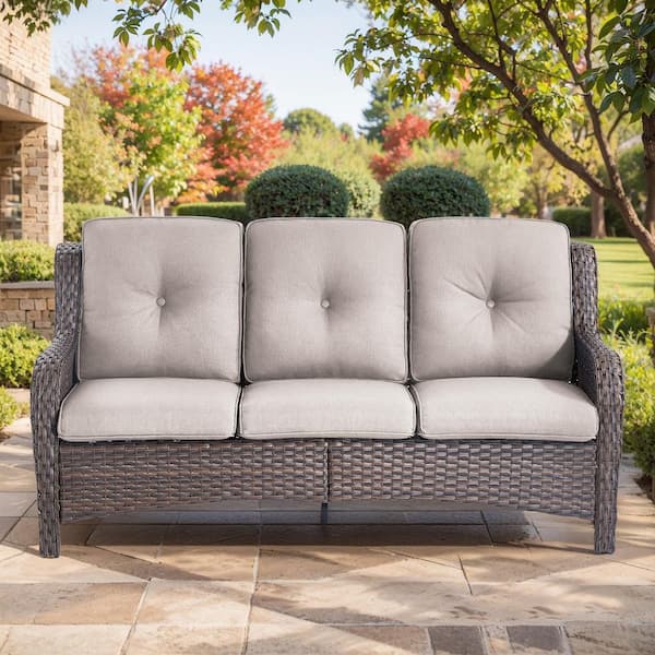 Carolina Brown Wicker Outdoor Patio Sofa Couch with Beige Cushions