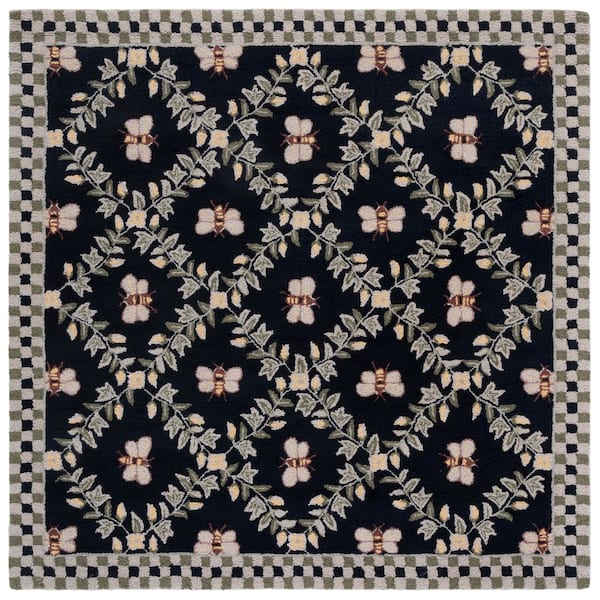 Chelsea 6 ft. x 6 ft. Square Black Border Diamond Floral Area Rug