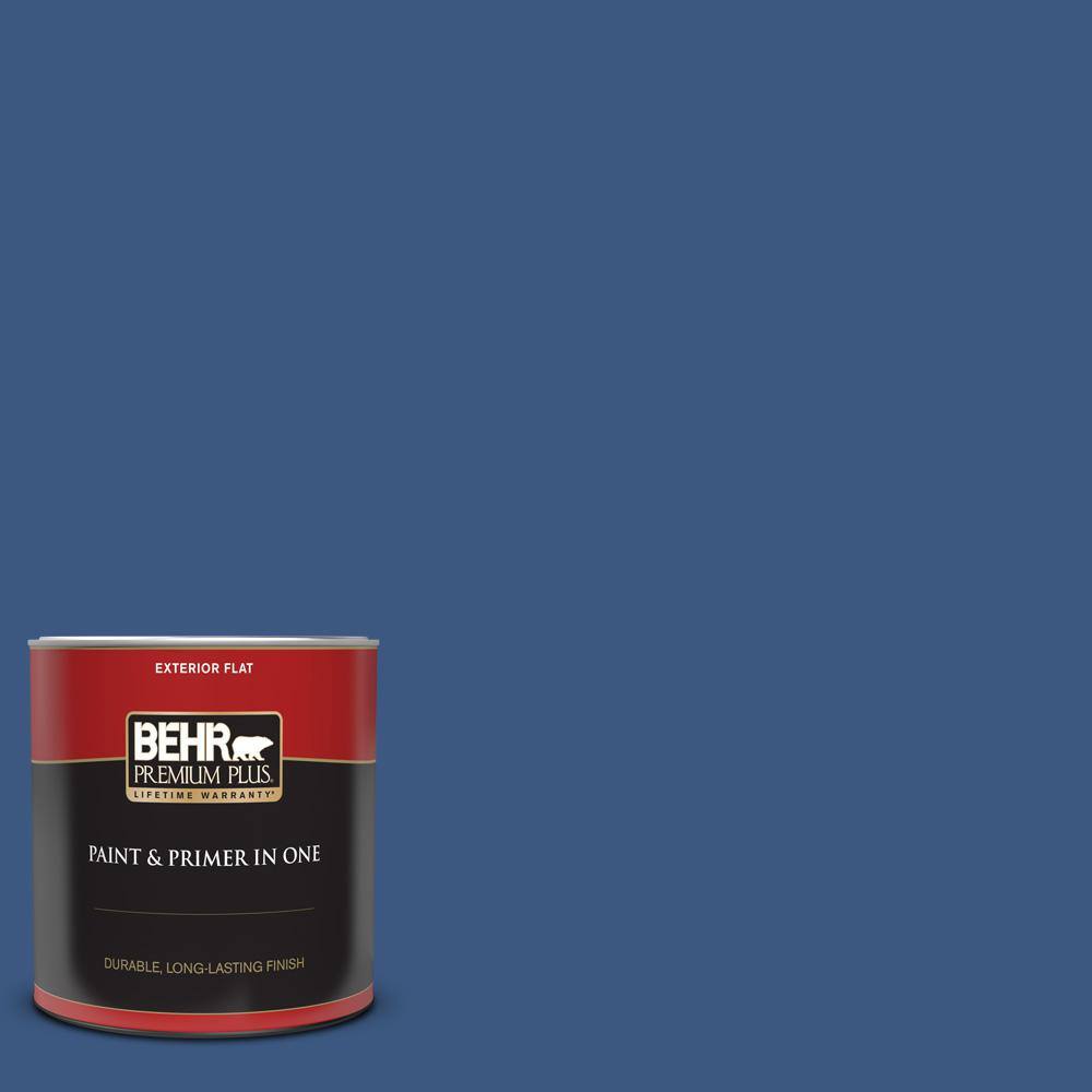 BEHR PREMIUM PLUS 1 qt. #M520-7 Admiral Blue Flat Exterior Paint and ...