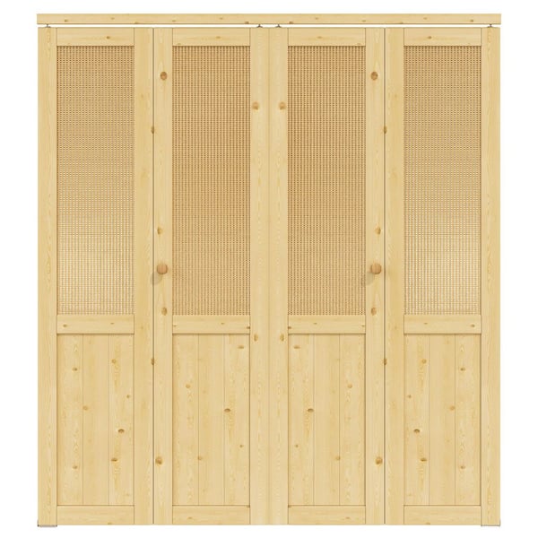 ARK DESIGN 72 in. x 80 in. Half Paneled Solid Core Unfinished Pine Wood and Imitated Rattan Weaving Bi-Fold Door with Hardware