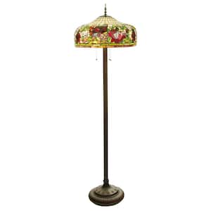 Amelia 63.75 in. Antique Bronze and Pink Rose Tiffany-Style Stained Glass Floor Lamp