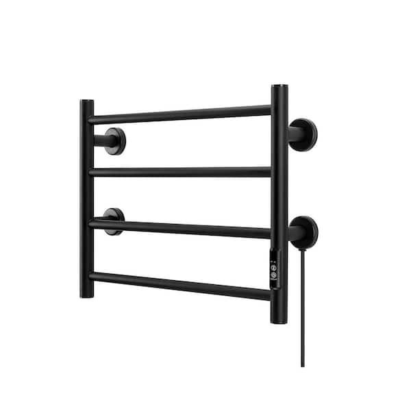 Unbranded 4 Bars Wall Mounted Heated Towel Racks with Timer Black