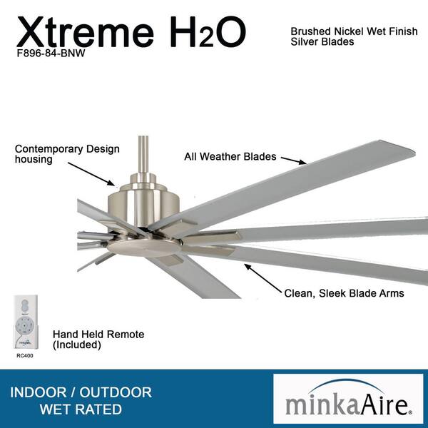 Xtreme H2O 84 in. Indoor/Outdoor Brushed Nickel Wet Ceiling Fan with Remote Control Xtreme H2O 84 in. Indoor/Outdoor Brushed Nickel Wet Ceiling Fan with Remote Control