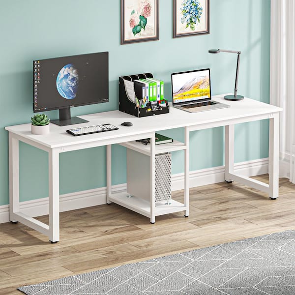 2 Person Study Desk Extra Long Computer Desk with Bookshelf Combo