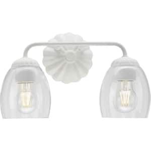 Quillan 14.5 in. 2-Light White Vanity Light with Clear Glass Shade