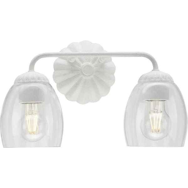 Progress Lighting Quillan 14.5 in. 2-Light White Vanity Light with Clear Glass Shade