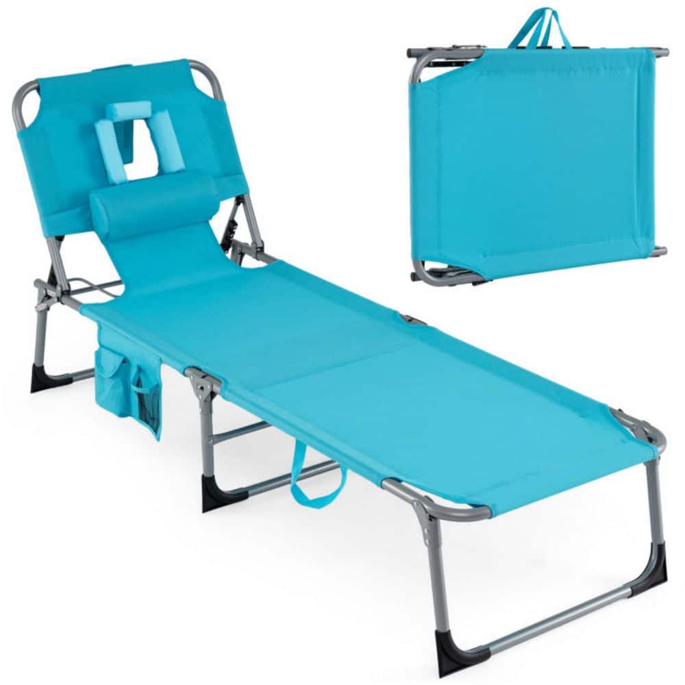 Turquoise Metal Foldable Lounge Chair Tanning Chair with Face Arm Holes for Poolside Beach price history on PriceWatchPro