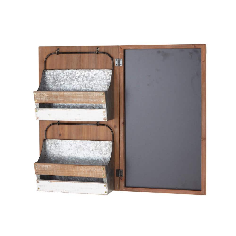 Rustic Brown and White Wall Mounted Wood and Metal Organizer
