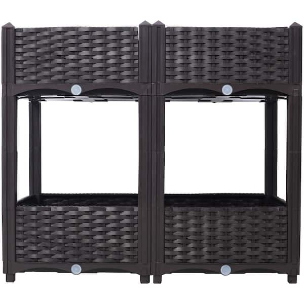 Siavonce 31.5 in. x 15.7 in. x 27.7 in. Plastic Planter Raised Beds, Elevated Planter Garden Box with Drainage Plug, Brown