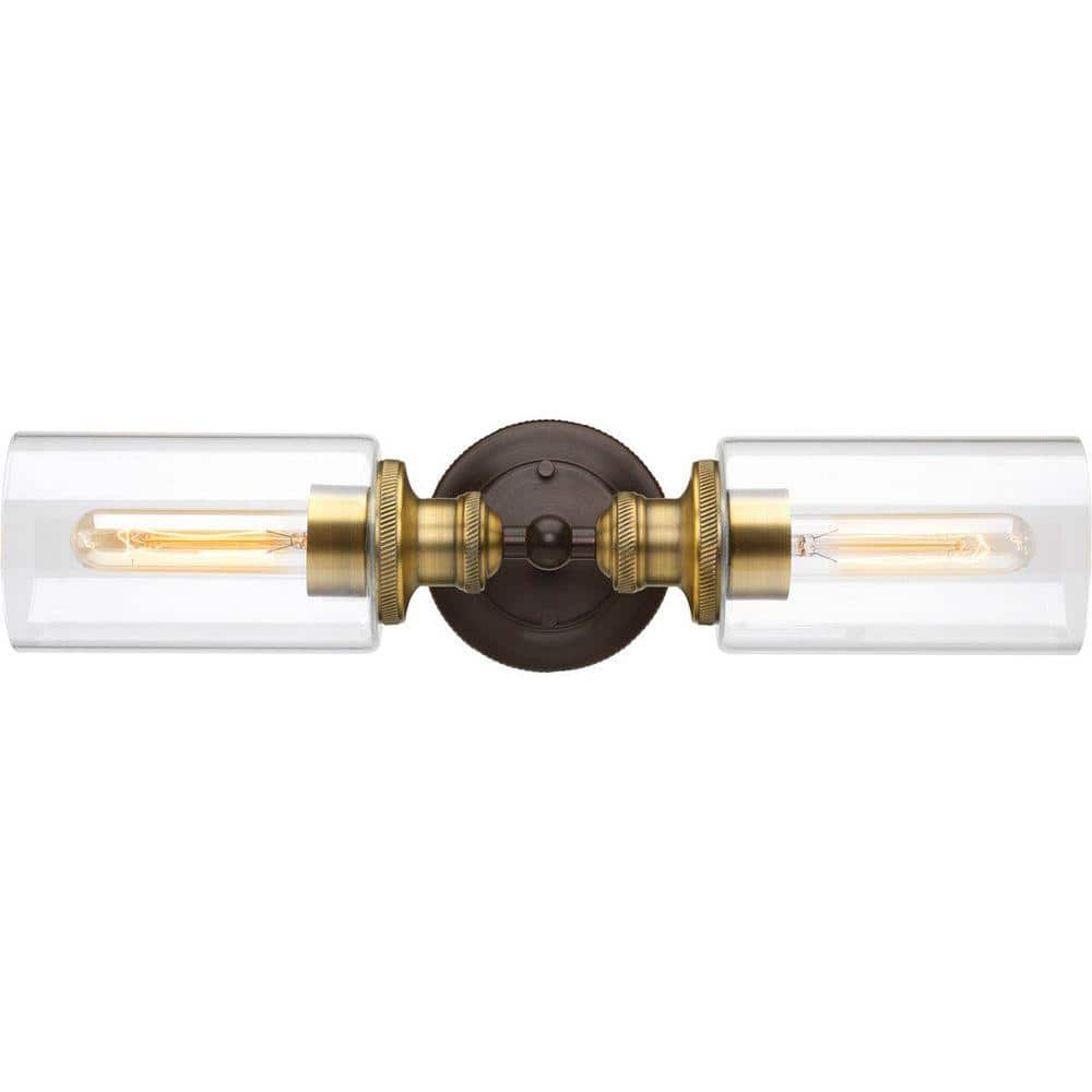 Antique Bronze 18.5" Vintage Bath Vanity Light with Clear Glass Shades
