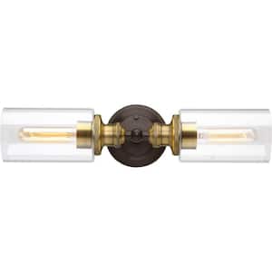 Archives Collection 18-1/2 in. 2-Light Antique Bronze Clear Glass Farmhouse Bathroom Vanity Wall Light