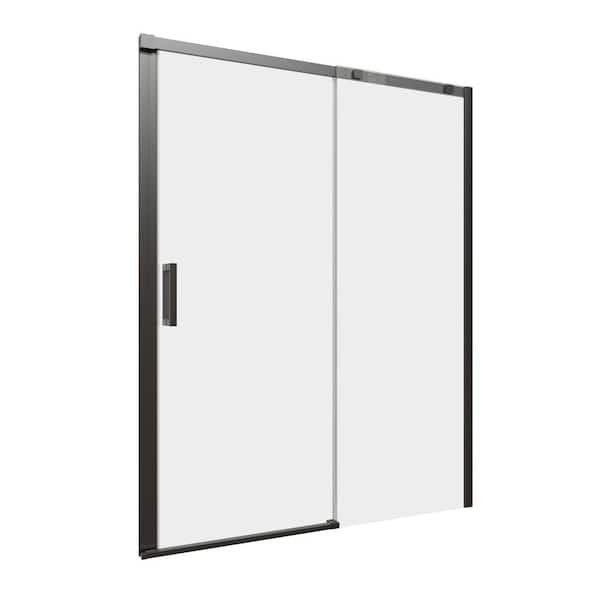 60 in.W x 74 in.H Freestanding Single Sliding Frameless Shower Enclosure in Matte Black Finish with Tempered Clear Glass