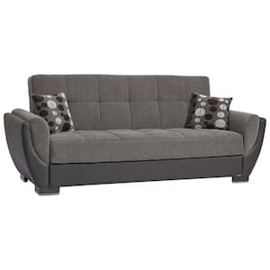 Basics Air Collection Convertible 87 in. Grey/Black Chenille 3-Seater Twin Sleeper Sofa Bed with Storage