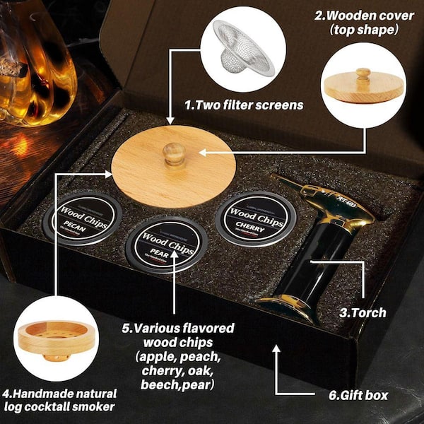 Lynzavix Whiskey Smoker Kit with Torch, 4 Flavor Wood Chips, Old