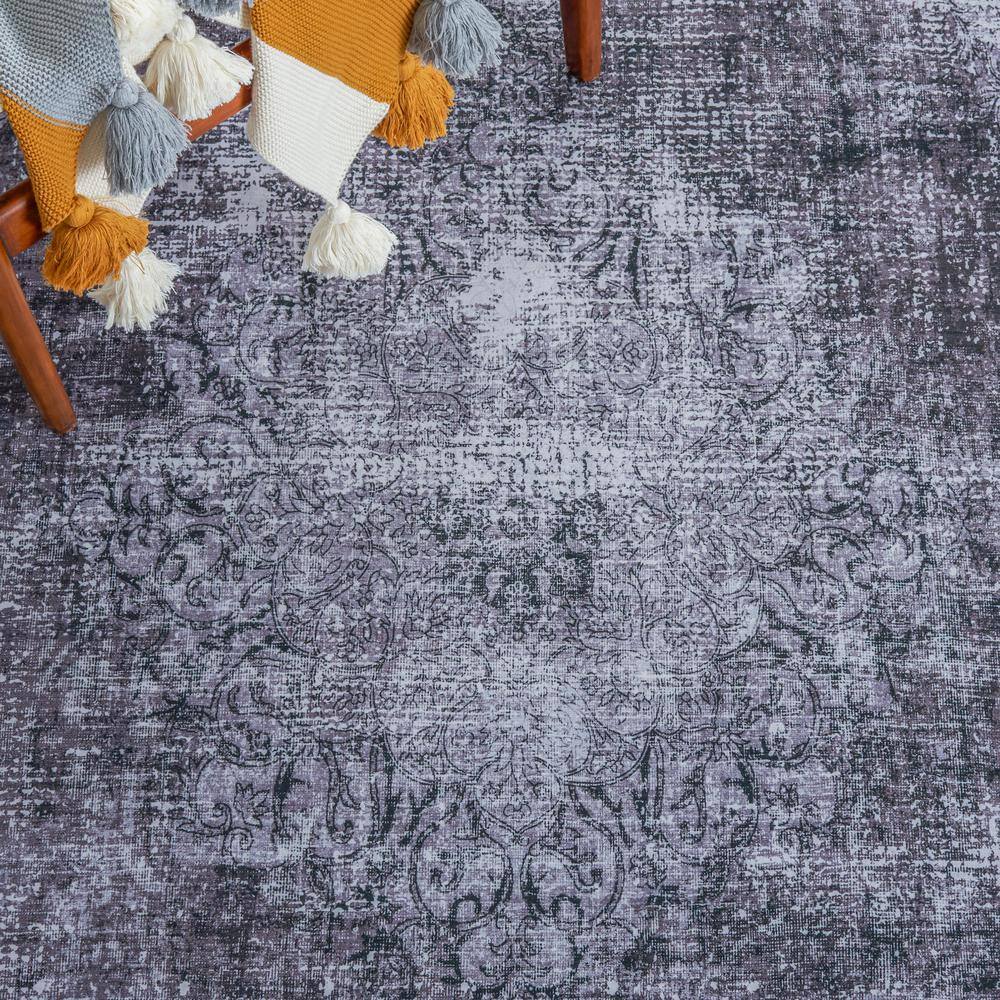 Tucson Black & Grey Non-Slip Washable Square Area Rug, 6' x 9'