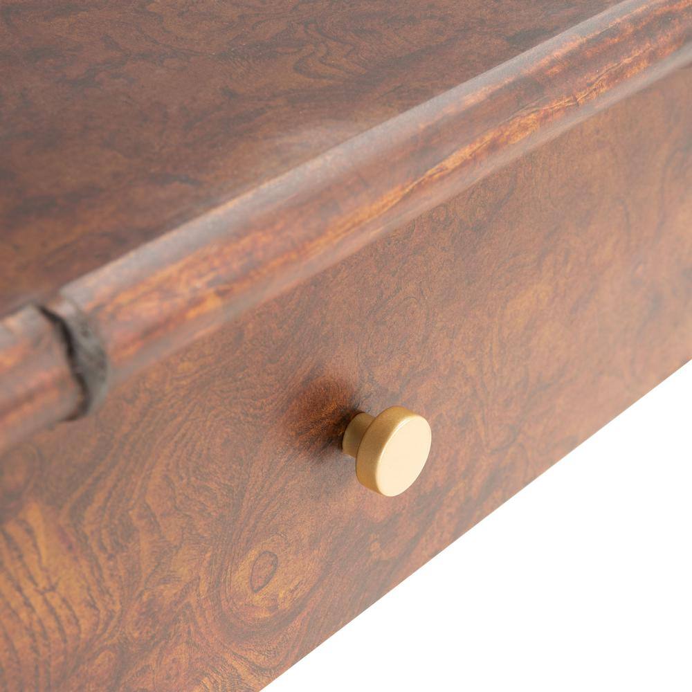 Tudor Inspired Dark Brown Wood Console Table with Gold Accents