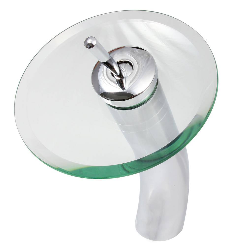 Polished Chrome Single Handle Waterfall Vessel Faucet with Clear Glass Disc
