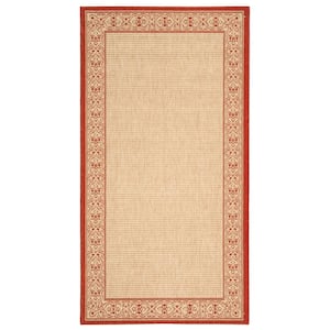 Courtyard Natural/Red 3 ft. x 5 ft. Border Indoor/Outdoor Patio  Area Rug