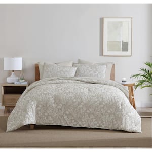 Turning Leaf Neutral 3-Piece Woven Matelasse Crinkle Jacquard Comforter Set - Full/Queen