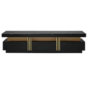 Luxury Black TV Stand with High Gloss Faux Marble Top for TVs Fits up to 78 in.