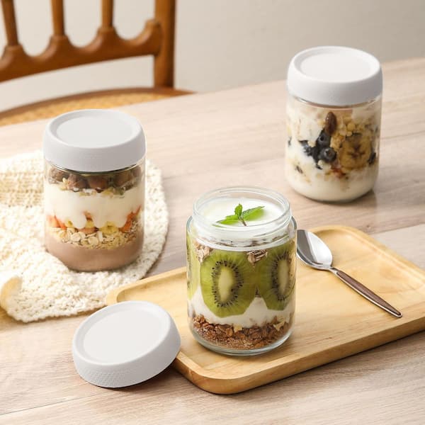 6-Piece 16 oz. Airtight Glass Food Storage Jar Set with Wide Mouth, Stackable Design, For Yogurt, Oats, Snacks