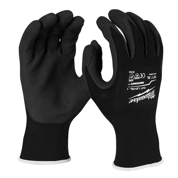 Black Cut Level 1 Nitrile Dipped Gloves-L