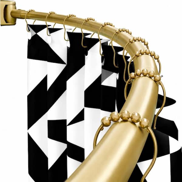 Curved Stainless Steel Shower Curtain Rod Adjustable 35-76 in. Drill Mount Reinforced Flanges in Gold
