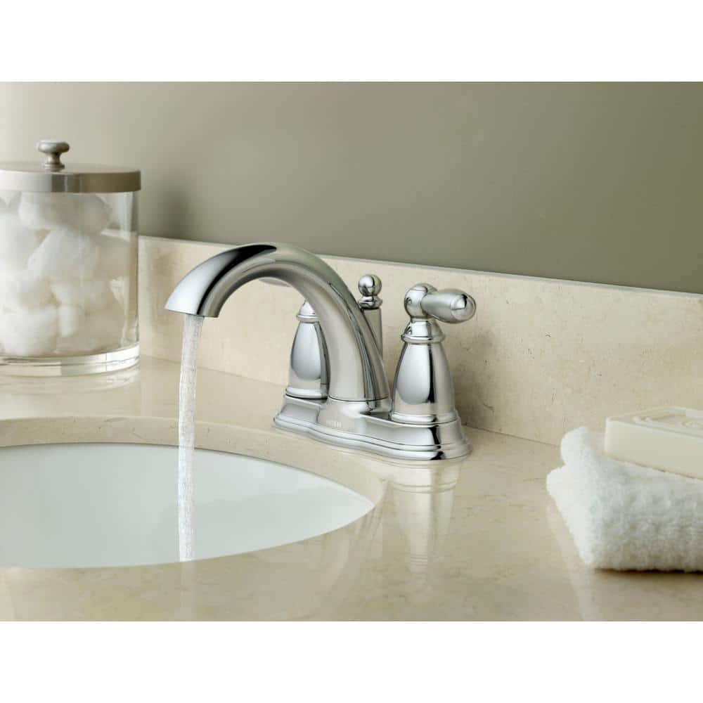 Chrome Two-Handle Centerset Bathroom Faucet with Drain Assembly