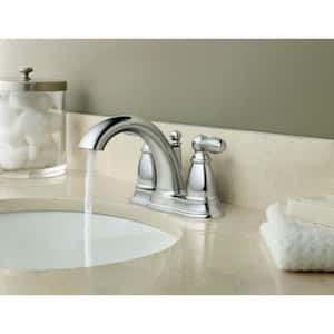 Brantford 4 in. Centerset 2-Handle Low-Arc Bathroom Faucet in Chrome with Metal Drain Assembly