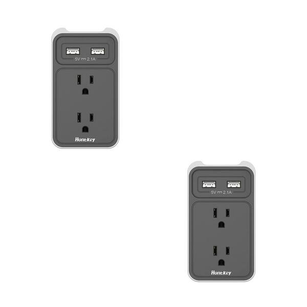 Huntkey Wall Mount Outlet with Dual 2.1 Amp USB Ports and Outlets in Gray (2-Pack)