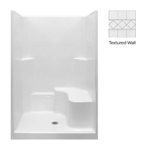 Basic 37 in. x 48 in. x 80 in. AcrylX 1-Piece Shower Kit with Shower Wall and Shower Pan in White, Center Drain,RHS Seat