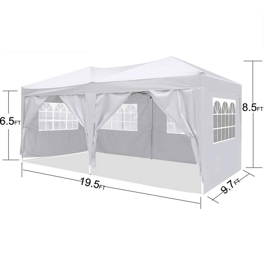 White 10x20 Heavy Duty Pop Up Canopy Tent with Removable Side Walls