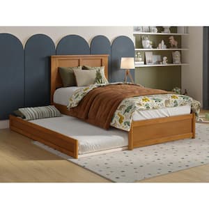 Felicity Light Toffee Natural Bronze Solid Wood Frame Twin Platform Bed with Panel Footboard Twin Trundle