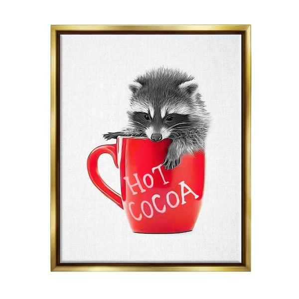 Raccoon in Cocoa Mug by Annalisa Latella 1-Piece Floater Frame Graphic Print Animal Poster Art Print 31 in. x 25 in.