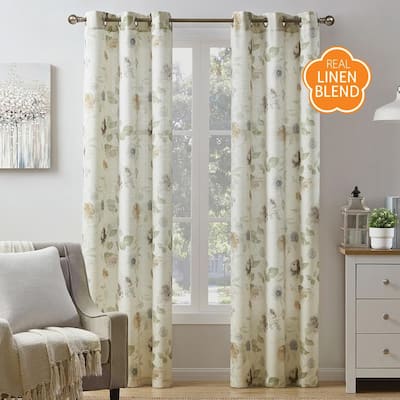 Blooming Natural 38 in. W x 84 in. Printed Grommet Light Filtering Curtain (Single Panel)