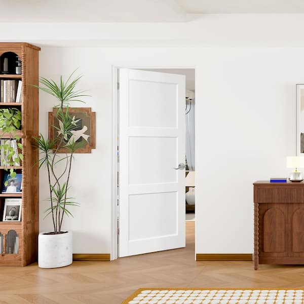 TENONER 28 in. x 80 in. 3 Panel, Solid Core, White Primed Prehung