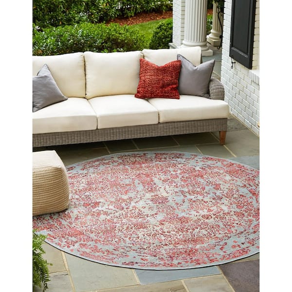 Outdoor Vintage Light Blue 8' 0 x 8' 0 Round Rug