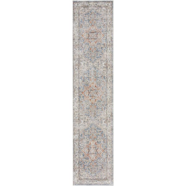 Nourison Astra Machine Washable Denim Multicolor 2 ft. x 12 ft. Distressed Traditional Runner Area Rug