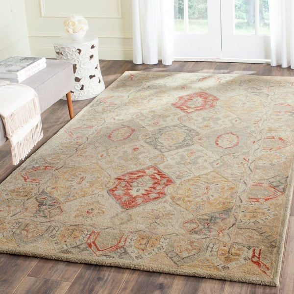 Antiquity Beige/Multi 6 ft. x 9 ft. Geometric Floral Border Area Rug