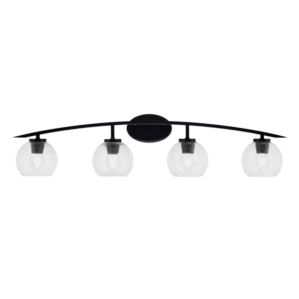 Siena 40 in. 4-Light Matte Black Vanity-Light with 5.75 in. Clear Bubble Gl