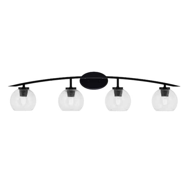 Unbranded Siena 40 in. 4-Light Matte Black Vanity-Light with 5.75 in. Clear Bubble Glass Shades No Bulbs Included