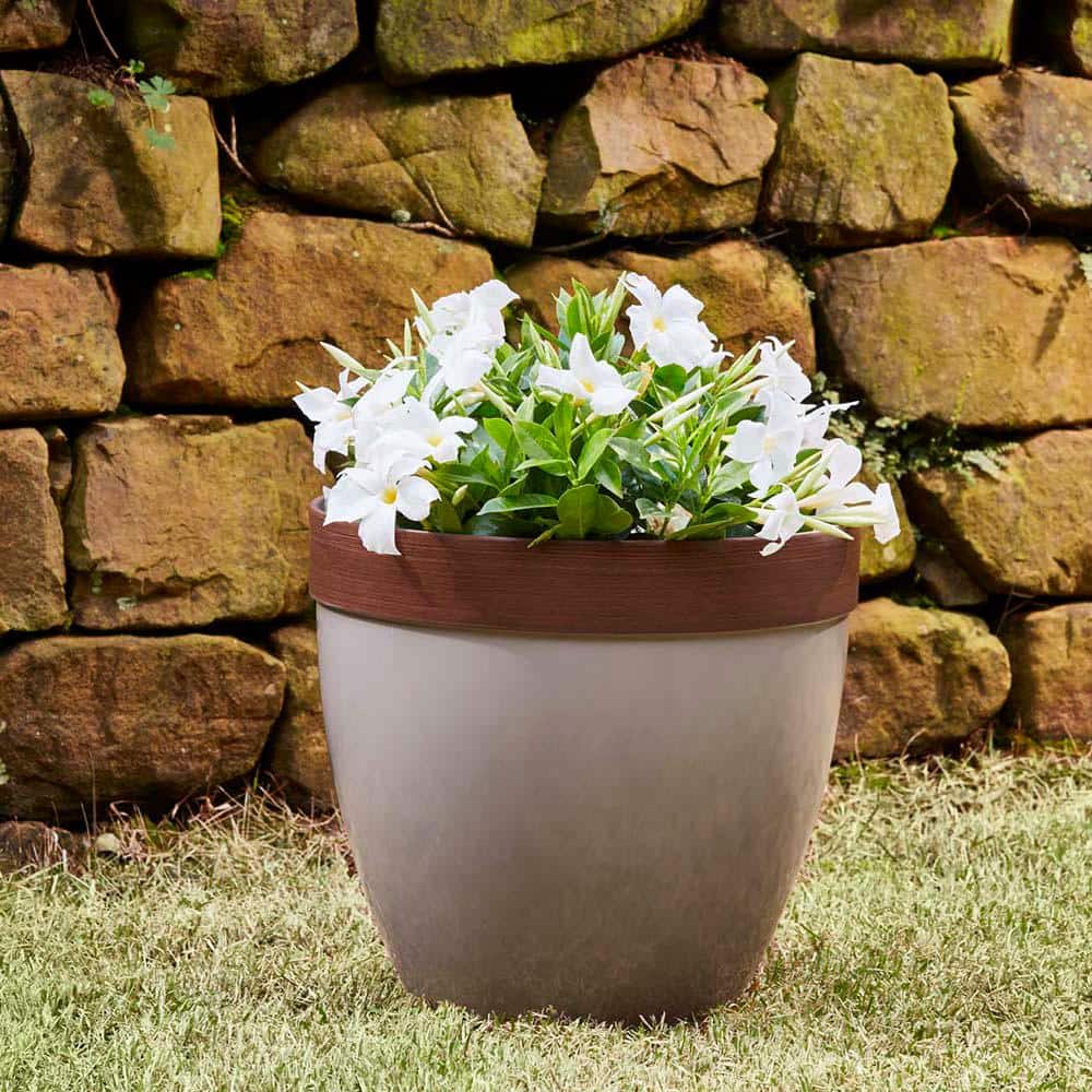 Taupe High-Density Resin Outdoor Planter with Drainage Hole