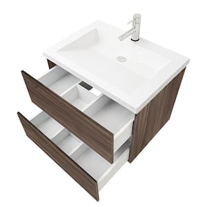 Air Wall Mount 30 in. W x 19 in. D x 20 in. H Single Sink Floating Bath Vanity in Walnut with White Cultured Marble Top