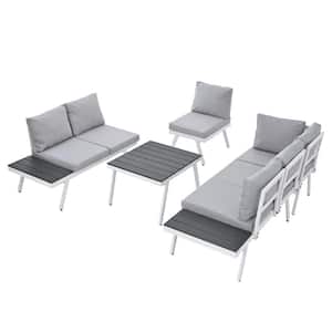 5 Piece Aluminum Outdoor Patio Sofa Set with End Table, Coffee Table and Backyard Furniture Clips White plus Gray