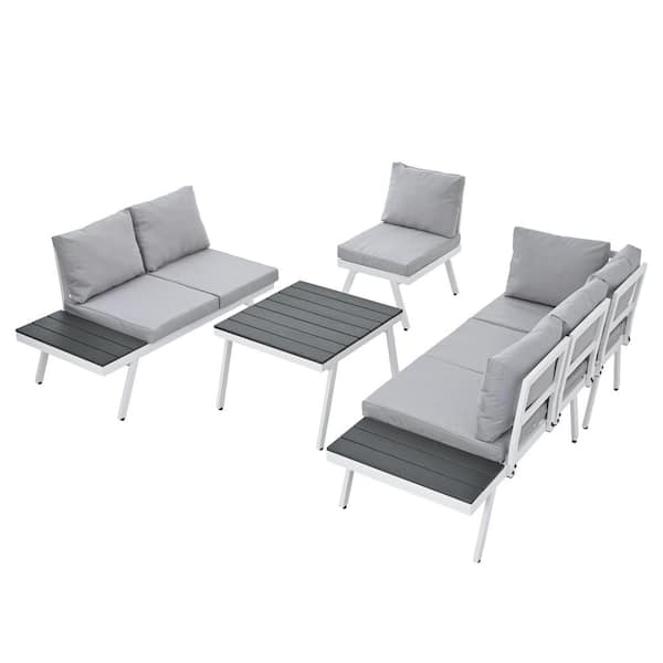 Unbranded 5 Piece Aluminum Outdoor Patio Sofa Set with End Table, Coffee Table and Backyard Furniture Clips White plus Gray
