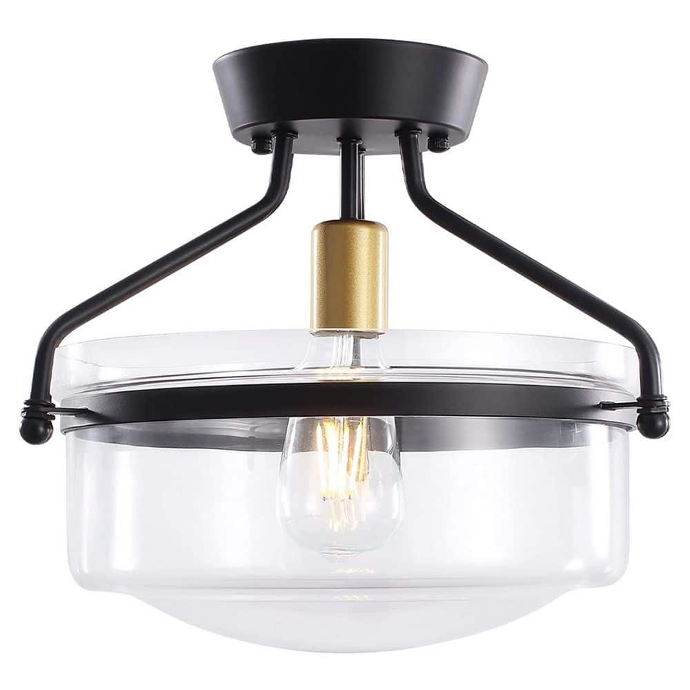 13.3 in. 1-Light Black and Gold Industrial Dome Semi Flush Mount Ceiling Light with Clear Glass Shape for Kitchen Island price history on PriceWatchPro