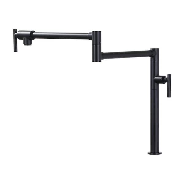 Double Handle Deck Mounted Pot Filler with Aerator in Matte Black